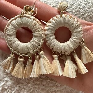 Elegant Cream Tassel Hoop Earrings